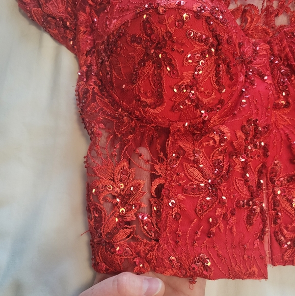 Vintage Fredericks of Hollywood Burlesque Red Bustier Size 34 - Picture 7 of 8